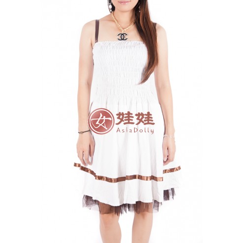 LAST PIECE! White Flare Dress With Brown Stripe