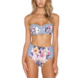 Blue Floral Bandeau Flowery Bikini